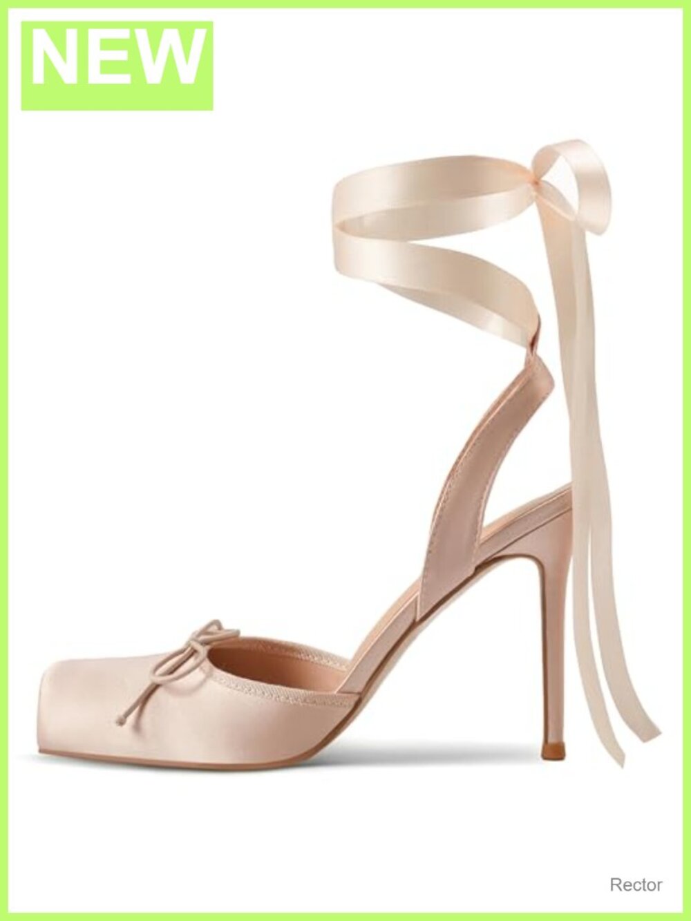 Women's Satin Ballet Heels Lace Up Square Toe Stiletto High Bow Ballerina Heels